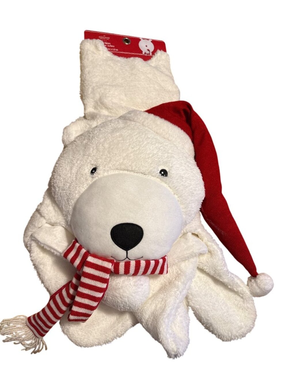Ashland Christmas Polar Bear Tree Skirt 4.6ft Plush White & Red